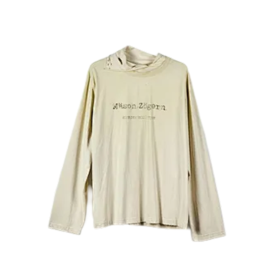 Distressed Mock Neck Long Sleeve - Grunge Deconstructed Layered Tee